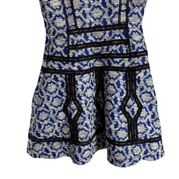 Diane von Furstenberg Margot Flounce Fit Flare Blue Diamond Jacquard Dress 12 - Picture 12 of 16